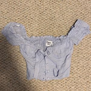 Princess Polly Light Blue Cropped Top. Size 4. Button closure on front and tie.